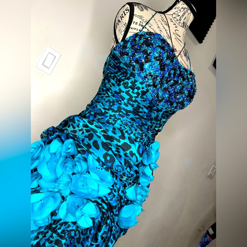 Jovani vintage  Blue Leopard Print Dress